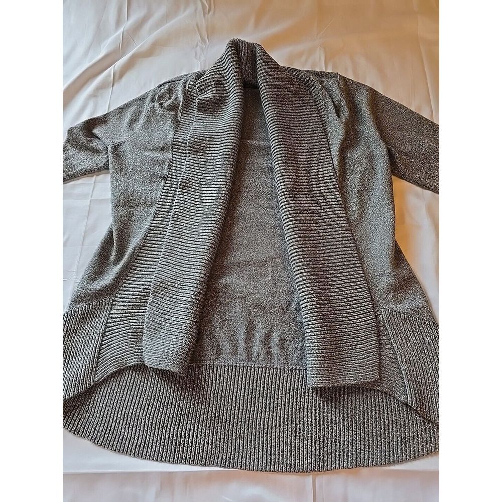 INC International Concept Grey Silver Metallic Shawl Collar Cardigan Size Medium - Picture 2 of 10